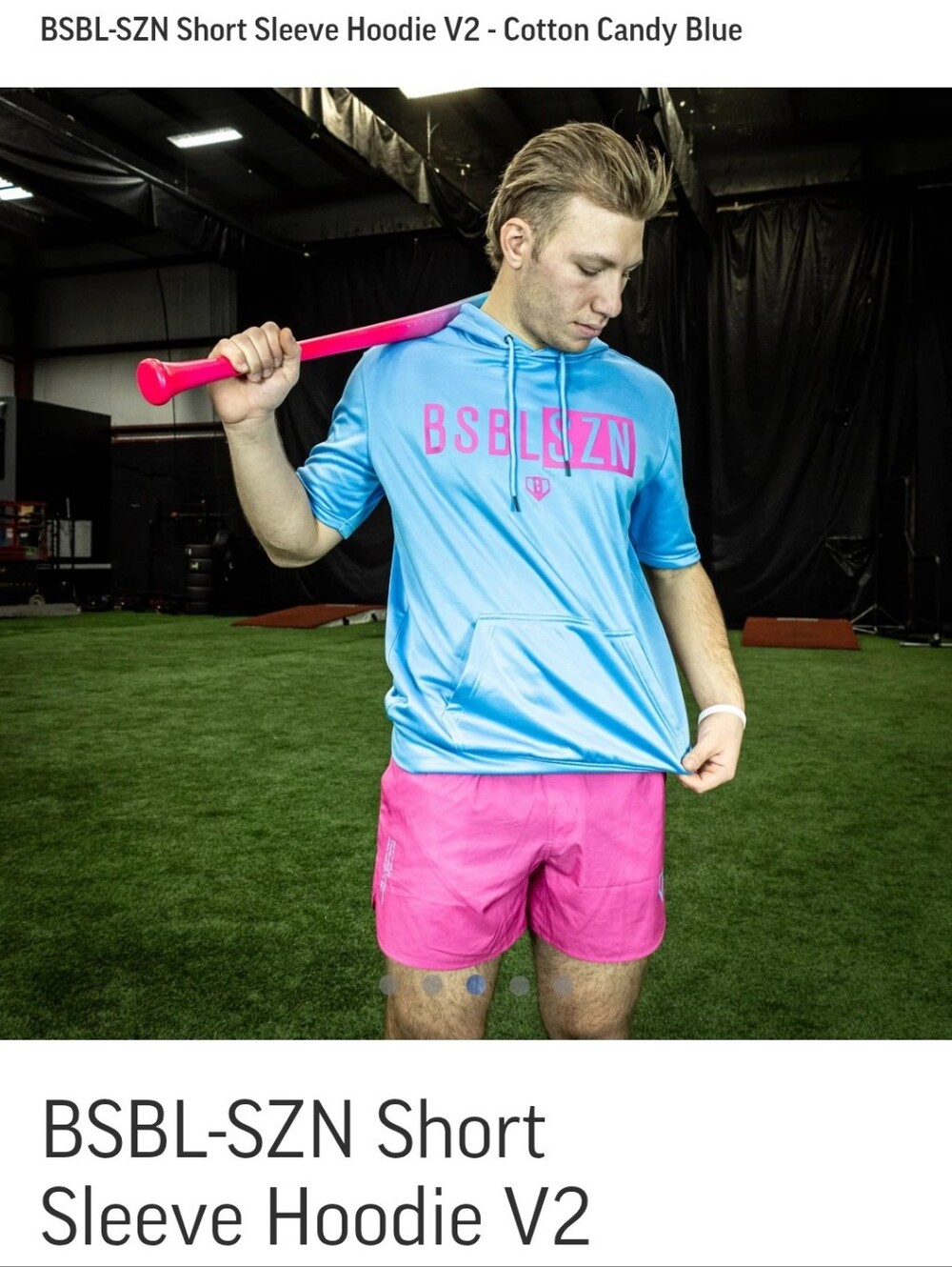 Baseball Lifestyle 101 Light Blue MENS Hoodie Tee with Pink Logo